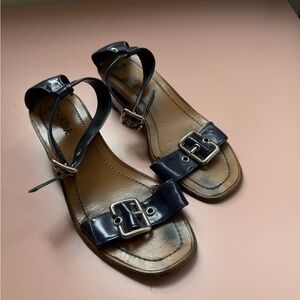 Prada Dark Purple Leather Buckle Sandals